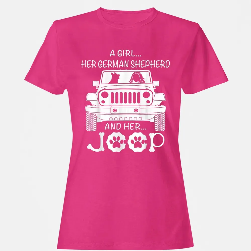 Her Jeep And Her German Shepherd Dog Women's T-shirt - 6