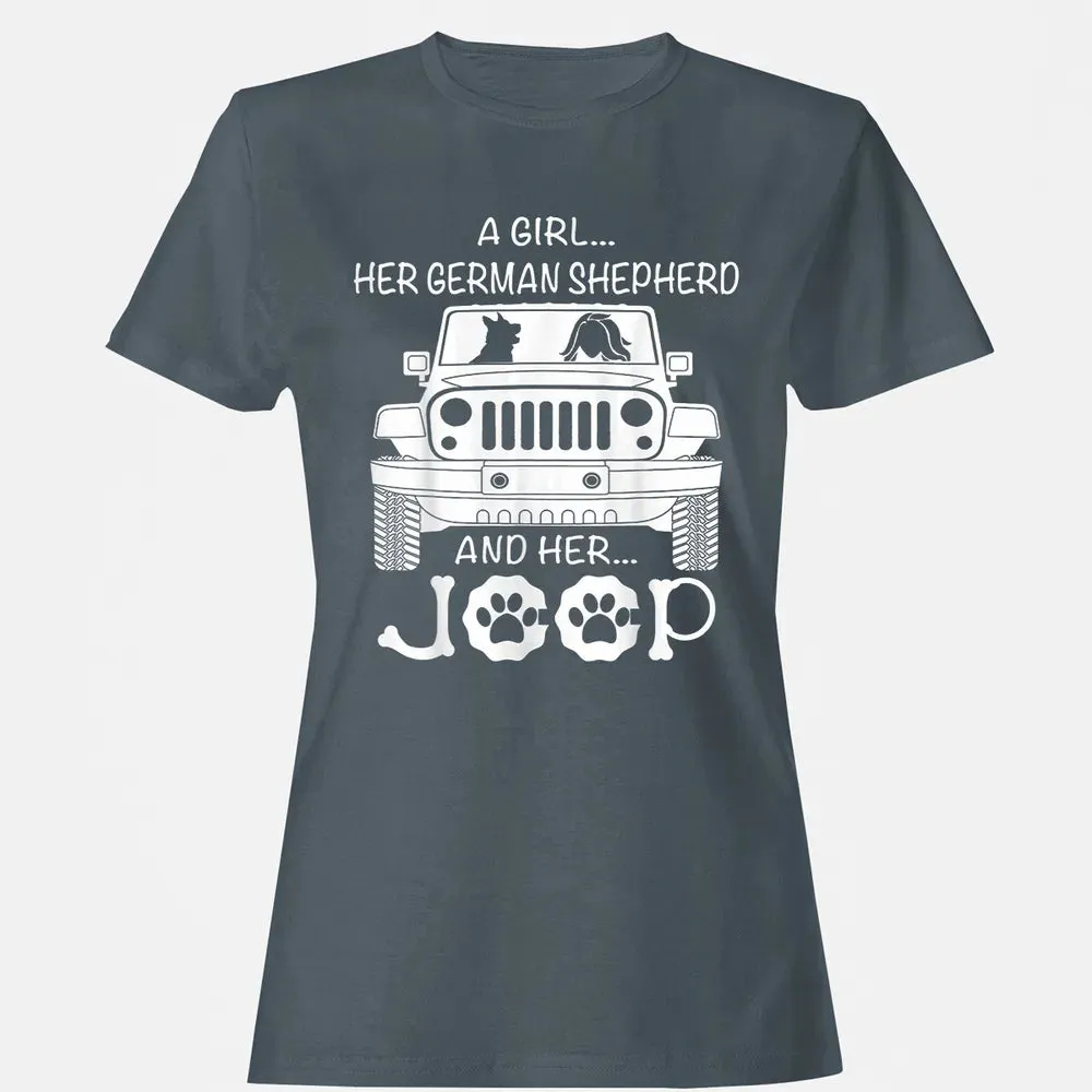 Her Jeep And Her German Shepherd Dog Women's T-shirt - 3