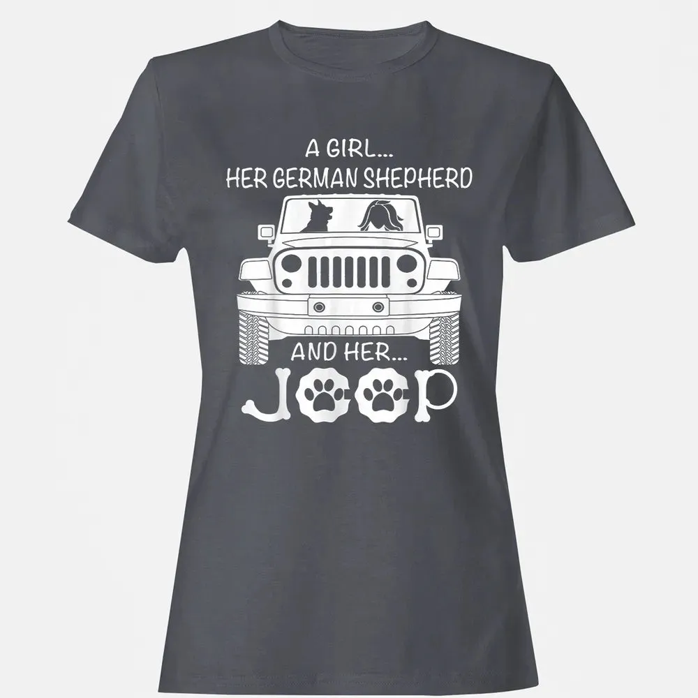 Her Jeep And Her German Shepherd Dog Women's T-shirt - 5