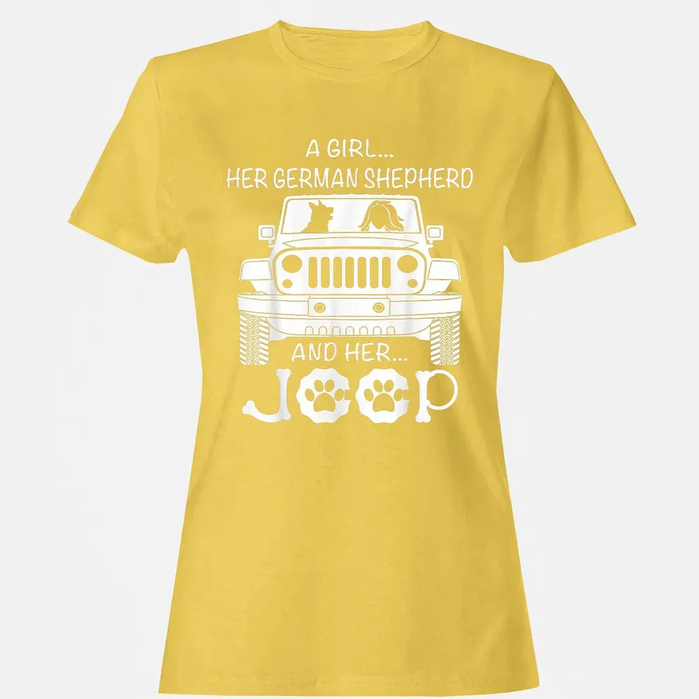 Her Jeep And Her German Shepherd Dog Women's T-shirt - 4