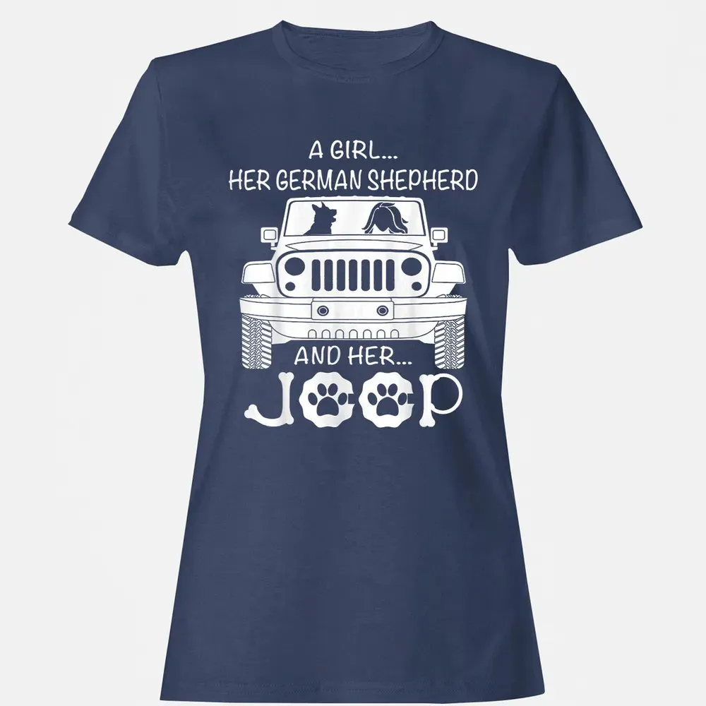 Her Jeep And Her German Shepherd Dog Women's T-shirt - 10