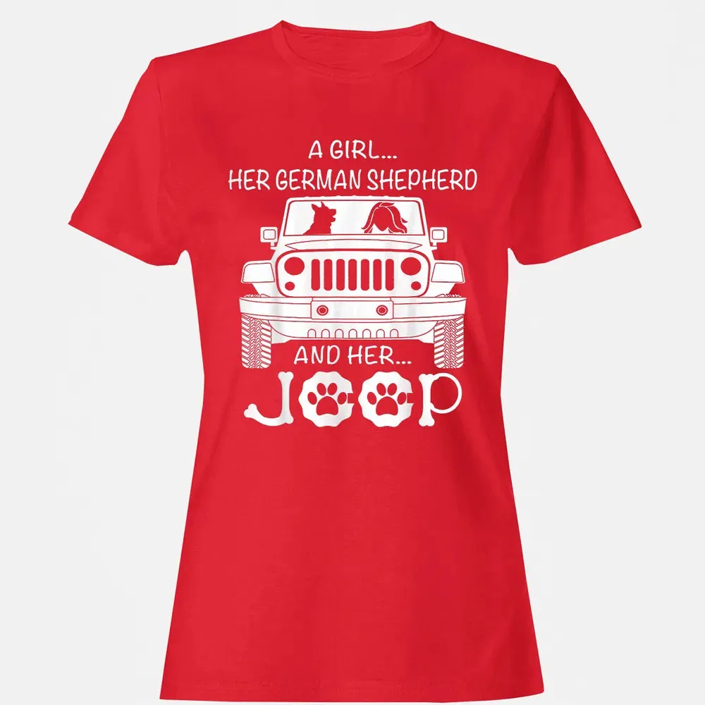 Her Jeep And Her German Shepherd Dog Women's T-shirt - 13