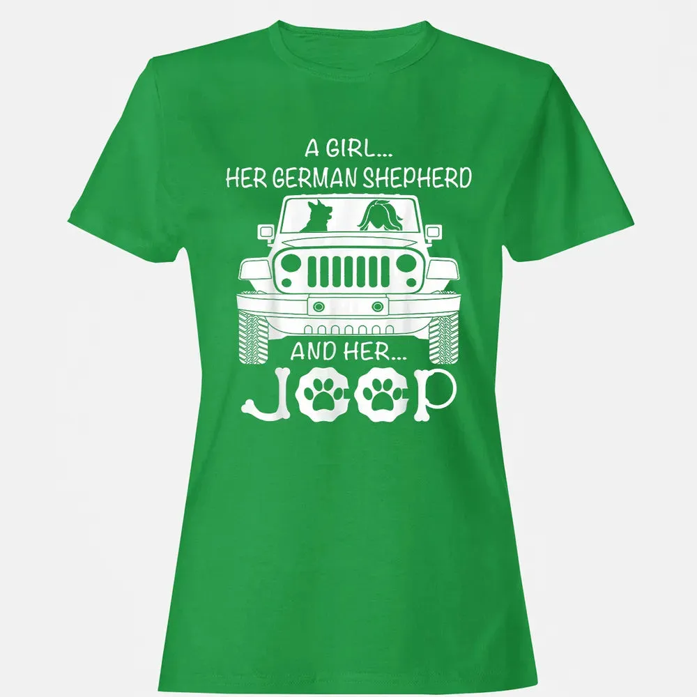 Her Jeep And Her German Shepherd Dog Women's T-shirt - 7