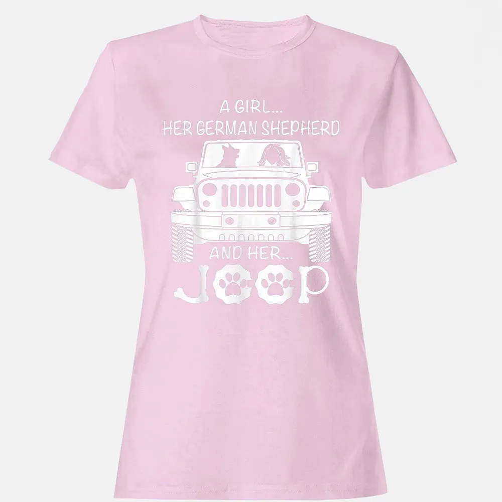 Her Jeep And Her German Shepherd Dog Women's T-shirt - 9