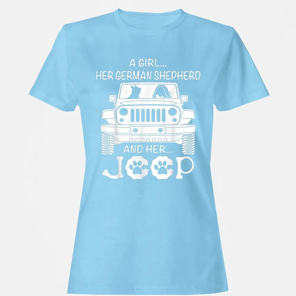 Her Jeep And Her German Shepherd Dog Women's T-shirt - 8