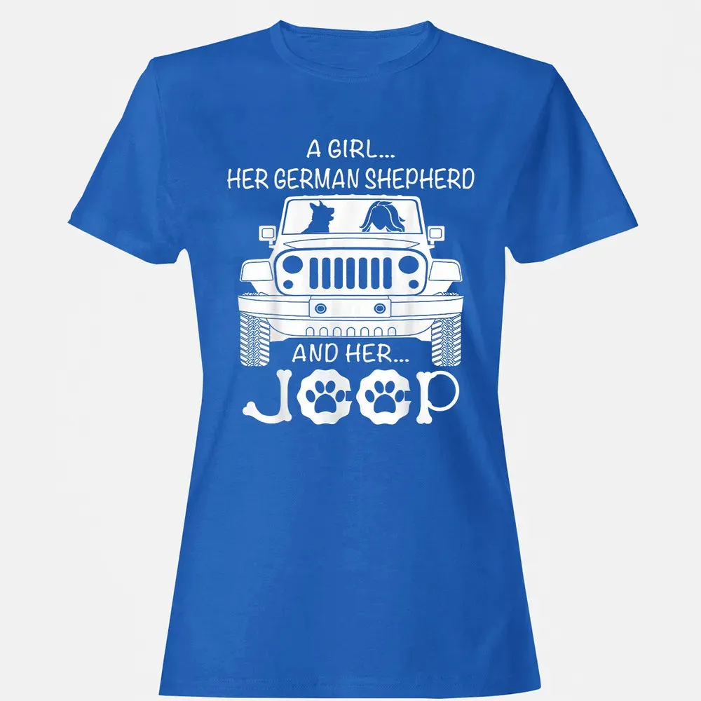 Her Jeep And Her German Shepherd Dog Women's T-shirt - 14