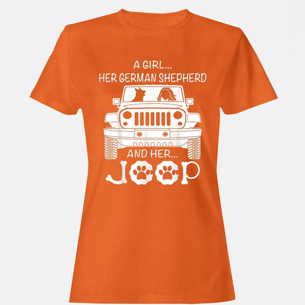 Her Jeep And Her German Shepherd Dog Women's T-shirt - 11