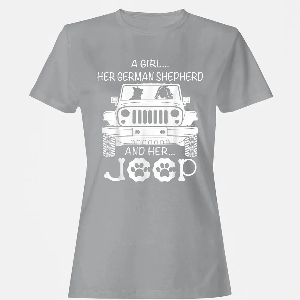 Her Jeep And Her German Shepherd Dog Women's T-shirt - 15