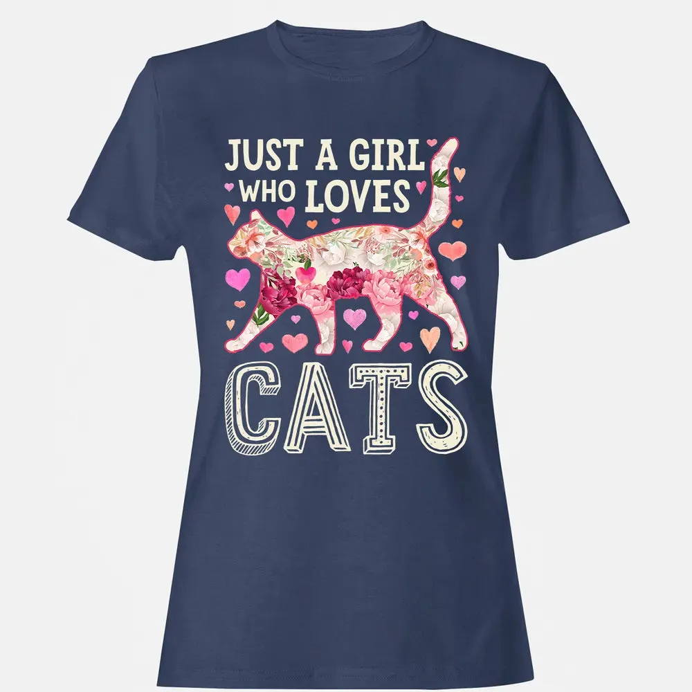 Just A Girl Who Loves Cats Funny Women Cat Flower Floral Women's T-shirt - 10