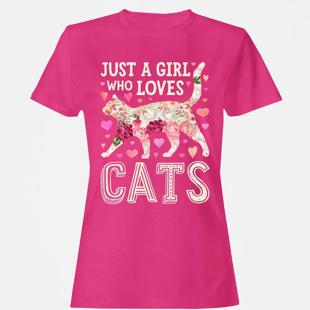 Just A Girl Who Loves Cats Funny Women Cat Flower Floral Women's T-shirt - 6