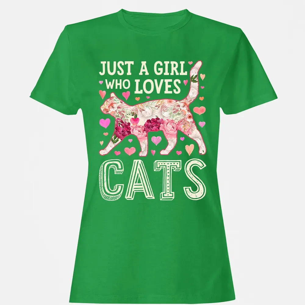 Just A Girl Who Loves Cats Funny Women Cat Flower Floral Women's T-shirt - 7