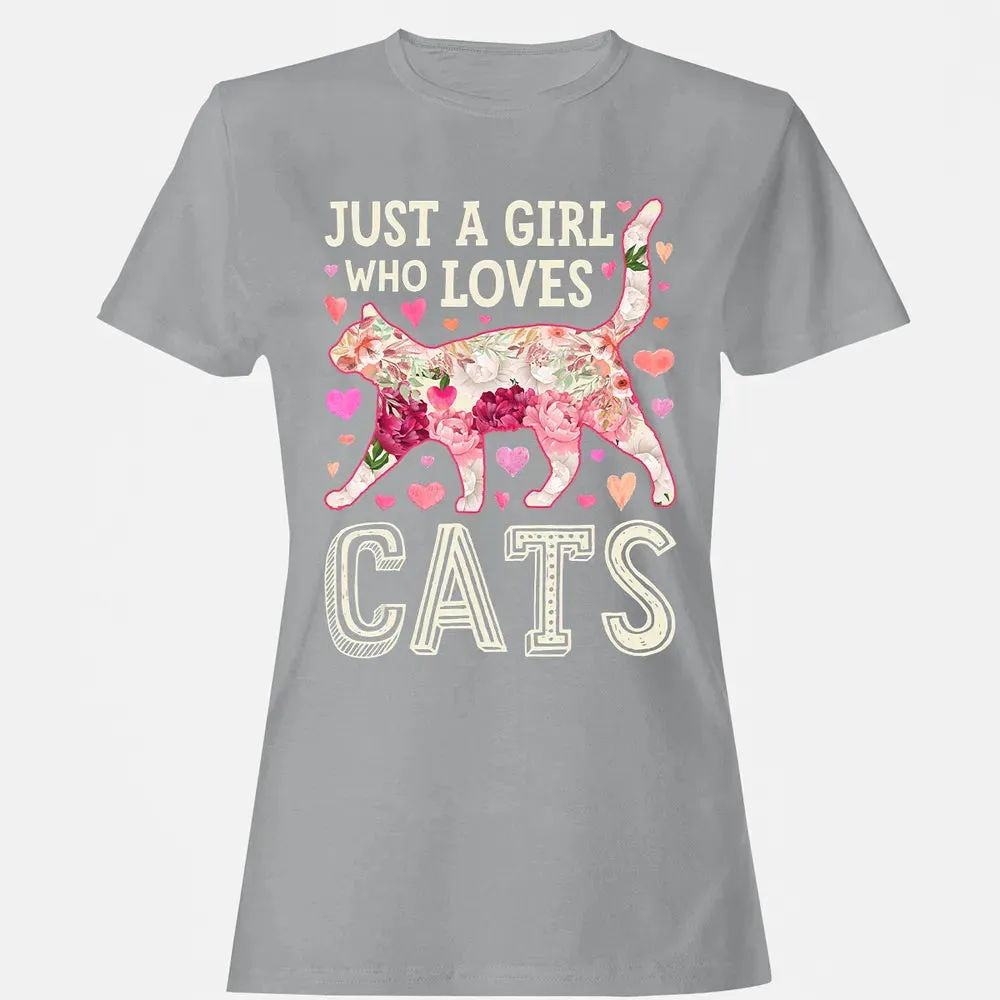 Just A Girl Who Loves Cats Funny Women Cat Flower Floral Women's T-shirt - 15