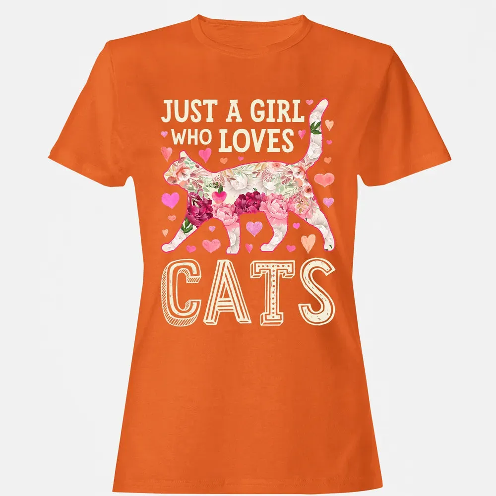 Just A Girl Who Loves Cats Funny Women Cat Flower Floral Women's T-shirt - 11