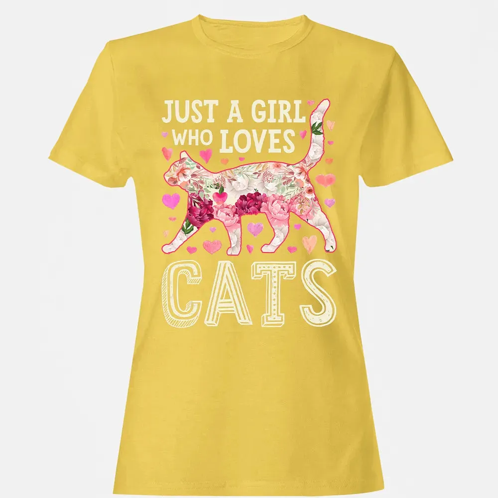 Just A Girl Who Loves Cats Funny Women Cat Flower Floral Women's T-shirt - 4