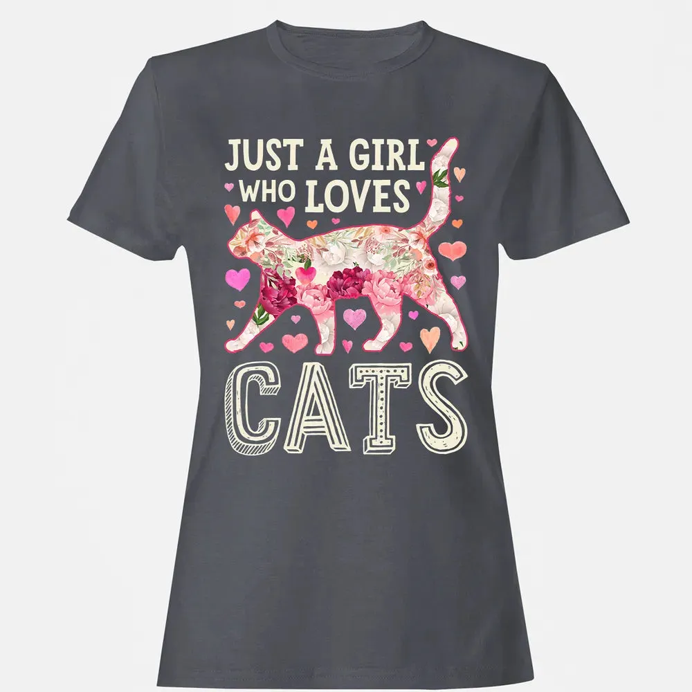 Just A Girl Who Loves Cats Funny Women Cat Flower Floral Women's T-shirt - 5