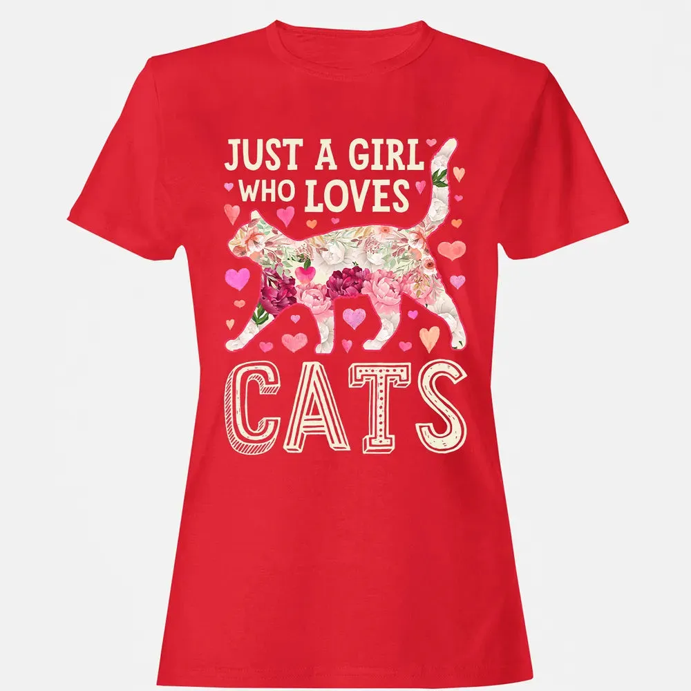 Just A Girl Who Loves Cats Funny Women Cat Flower Floral Women's T-shirt - 13