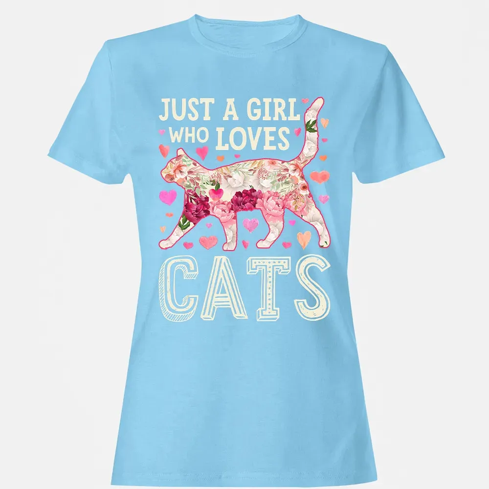 Just A Girl Who Loves Cats Funny Women Cat Flower Floral Women's T-shirt - 8