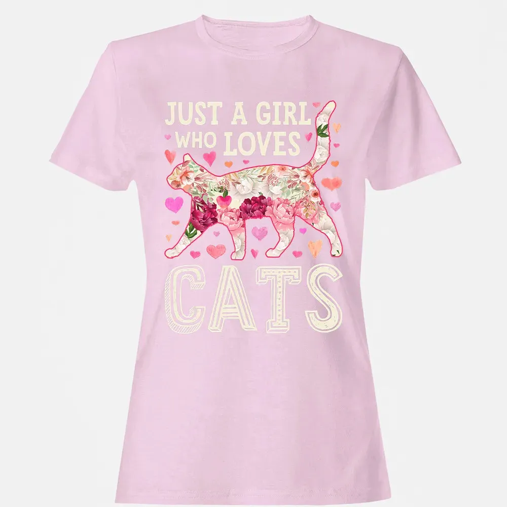 Just A Girl Who Loves Cats Funny Women Cat Flower Floral Women's T-shirt - 9