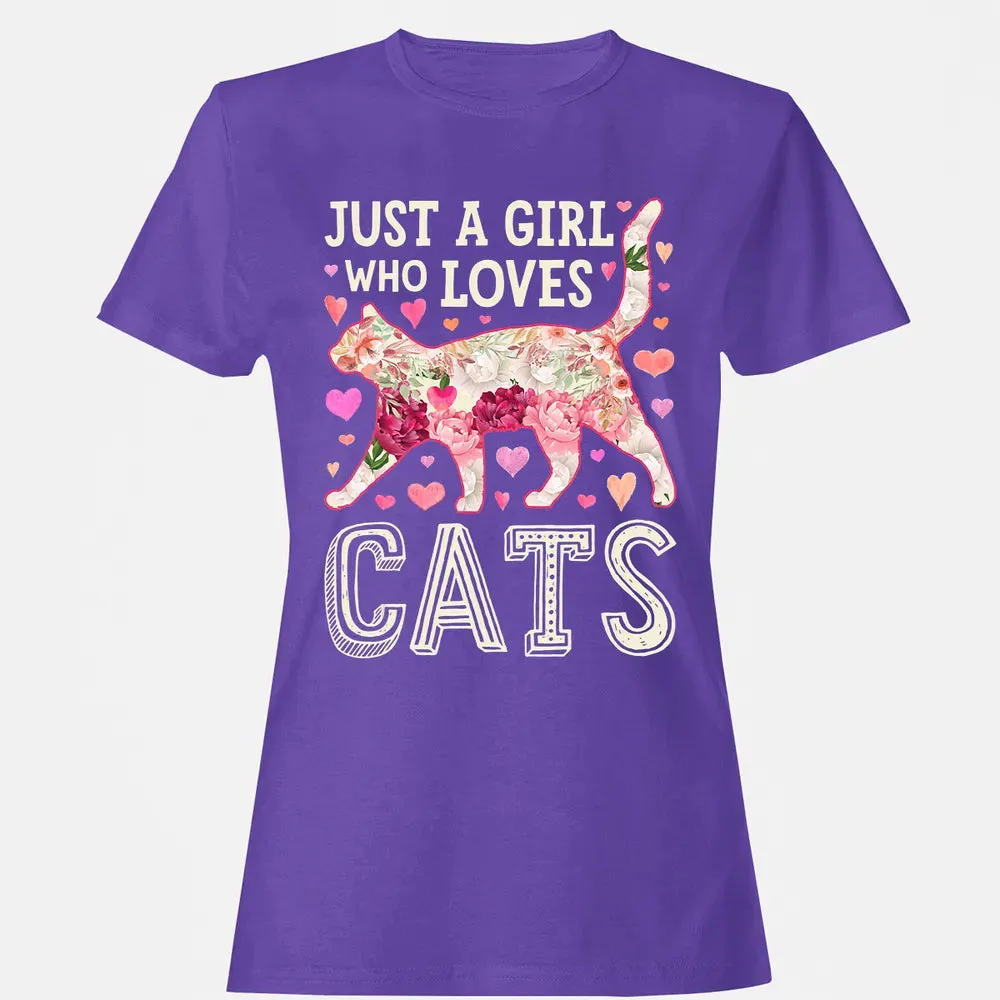 Just A Girl Who Loves Cats Funny Women Cat Flower Floral Women's T-shirt - 12