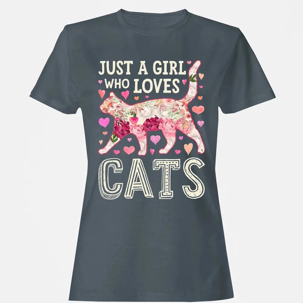 Just A Girl Who Loves Cats Funny Women Cat Flower Floral Women's T-shirt - 3