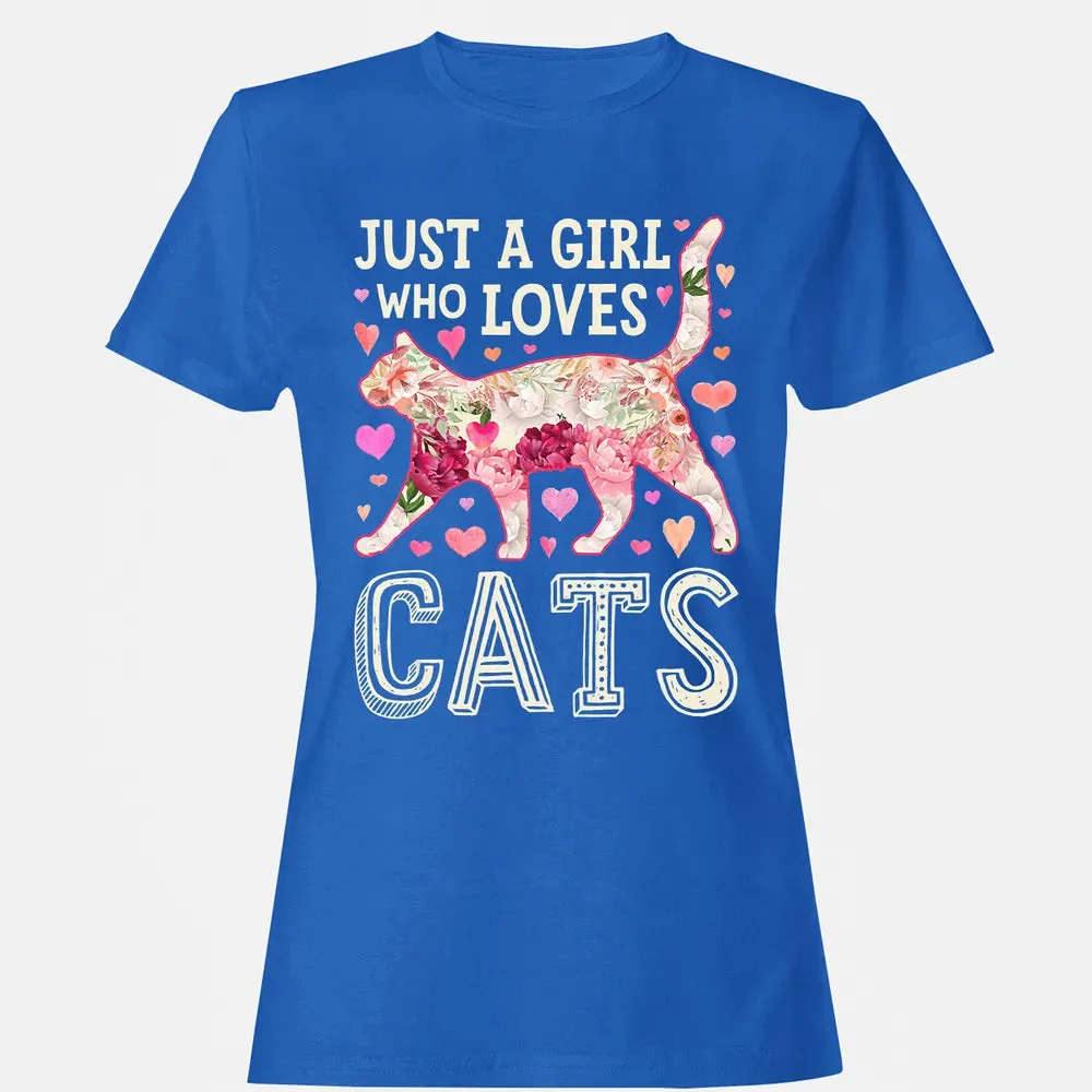 Just A Girl Who Loves Cats Funny Women Cat Flower Floral Women's T-shirt - 14