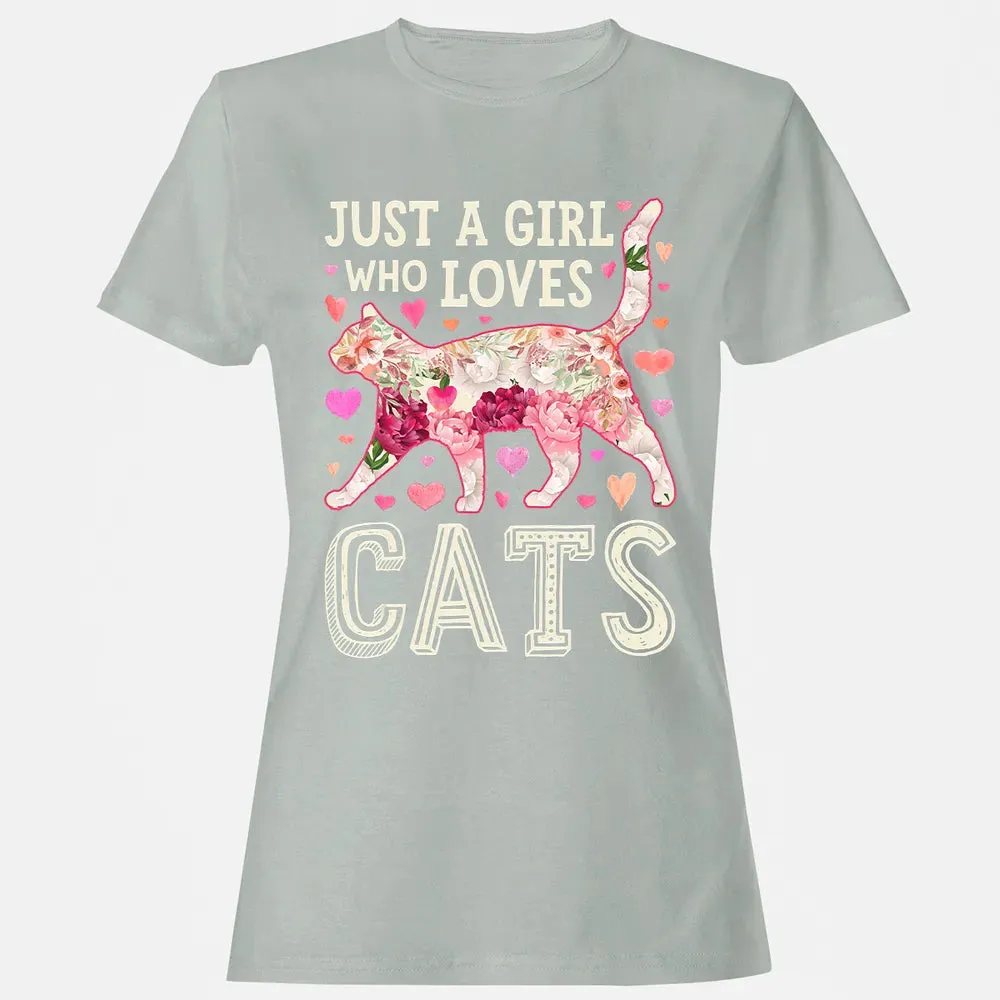 Just A Girl Who Loves Cats Funny Women Cat Flower Floral Women's T-shirt - 2
