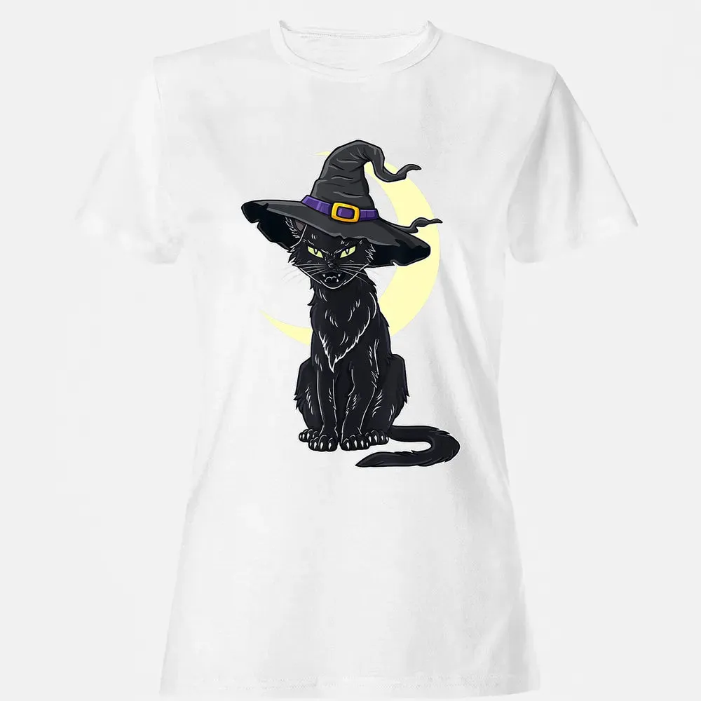 Halloween Scary Black Cat With Witch Hat Women's T-shirt - 16