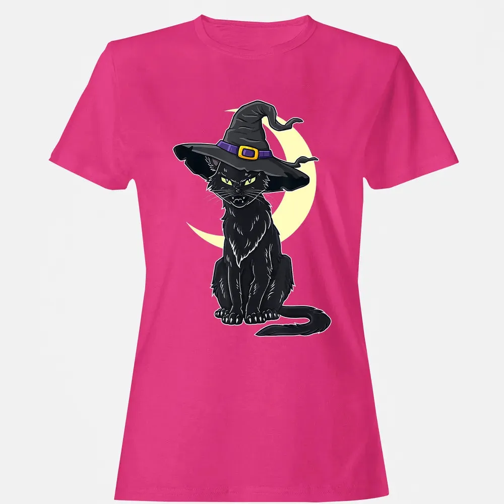 Halloween Scary Black Cat With Witch Hat Women's T-shirt - 6