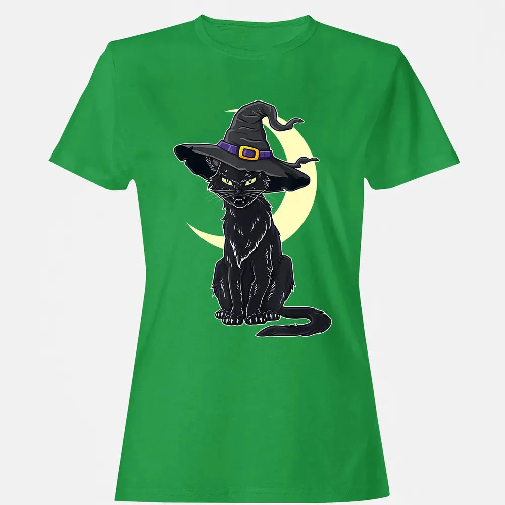 Halloween Scary Black Cat With Witch Hat Women's T-shirt - 7
