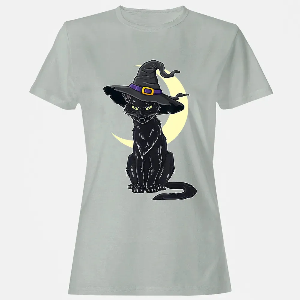 Halloween Scary Black Cat With Witch Hat Women's T-shirt - 2