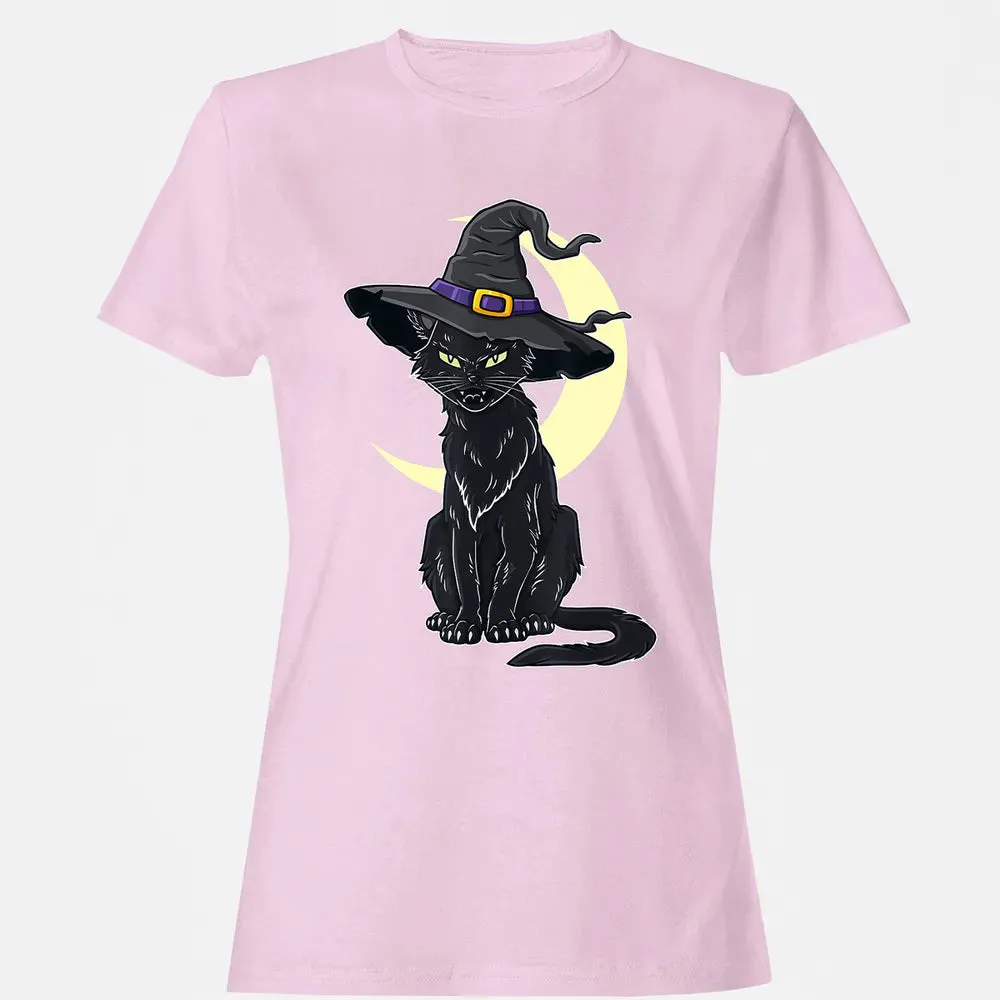 Halloween Scary Black Cat With Witch Hat Women's T-shirt - 9