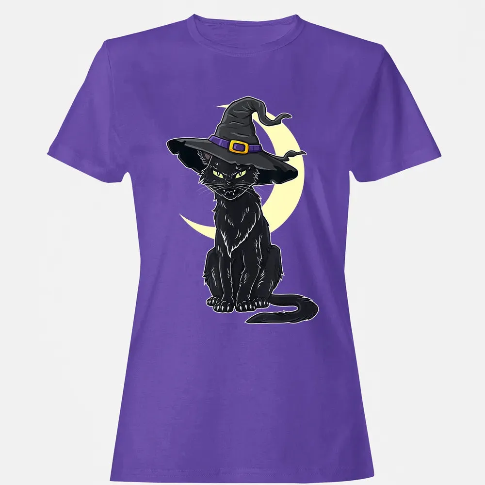 Halloween Scary Black Cat With Witch Hat Women's T-shirt - 12