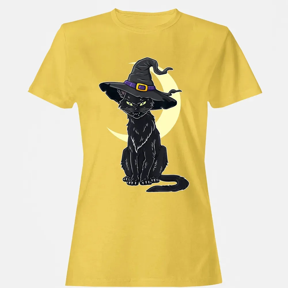 Halloween Scary Black Cat With Witch Hat Women's T-shirt - 4
