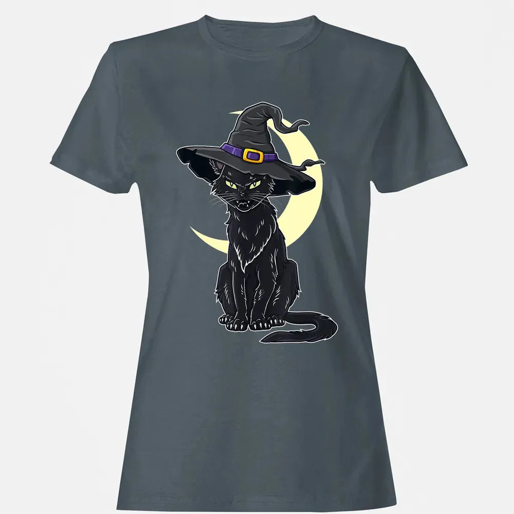Halloween Scary Black Cat With Witch Hat Women's T-shirt - 3