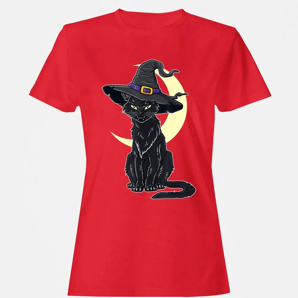 Halloween Scary Black Cat With Witch Hat Women's T-shirt - 13