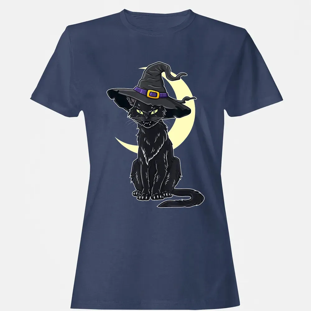 Halloween Scary Black Cat With Witch Hat Women's T-shirt - 10