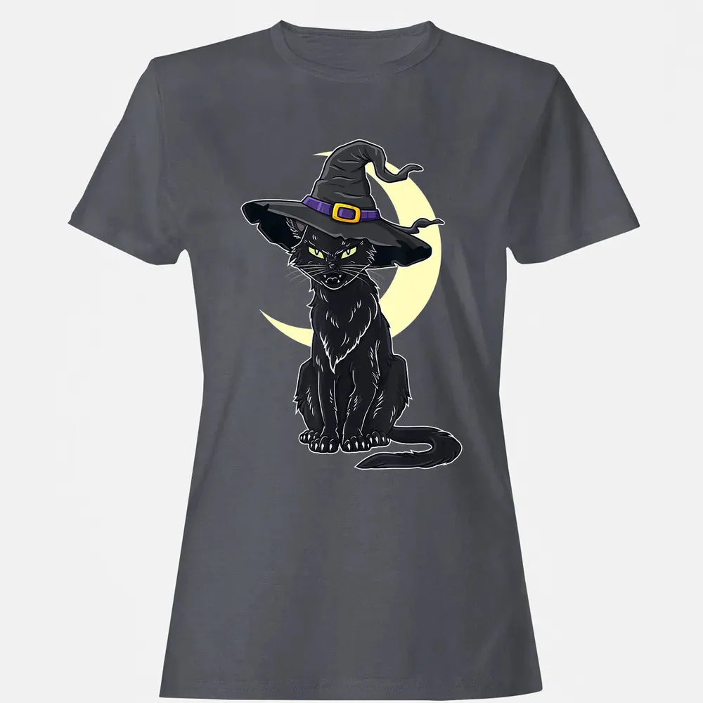 Halloween Scary Black Cat With Witch Hat Women's T-shirt - 5