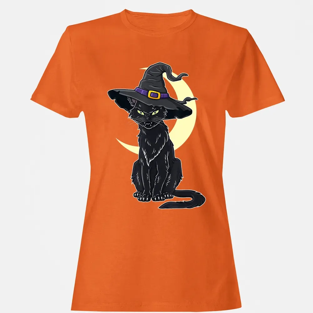 Halloween Scary Black Cat With Witch Hat Women's T-shirt - 11