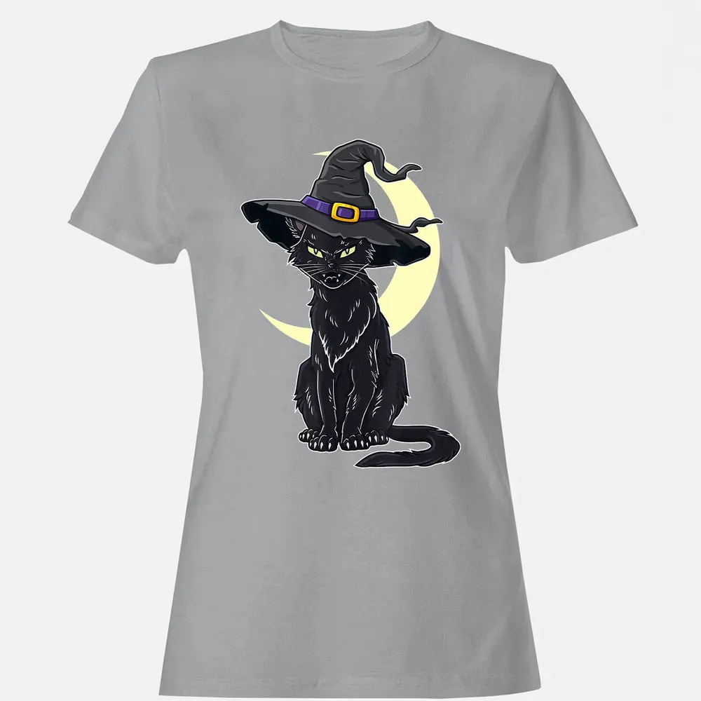 Halloween Scary Black Cat With Witch Hat Women's T-shirt - 15