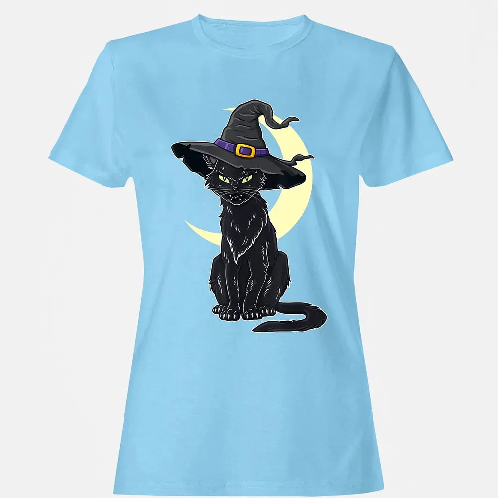 Halloween Scary Black Cat With Witch Hat Women's T-shirt - 8