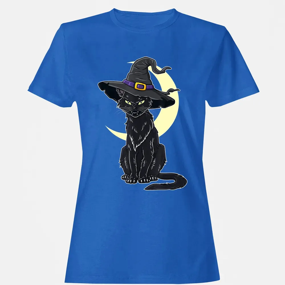 Halloween Scary Black Cat With Witch Hat Women's T-shirt - 14