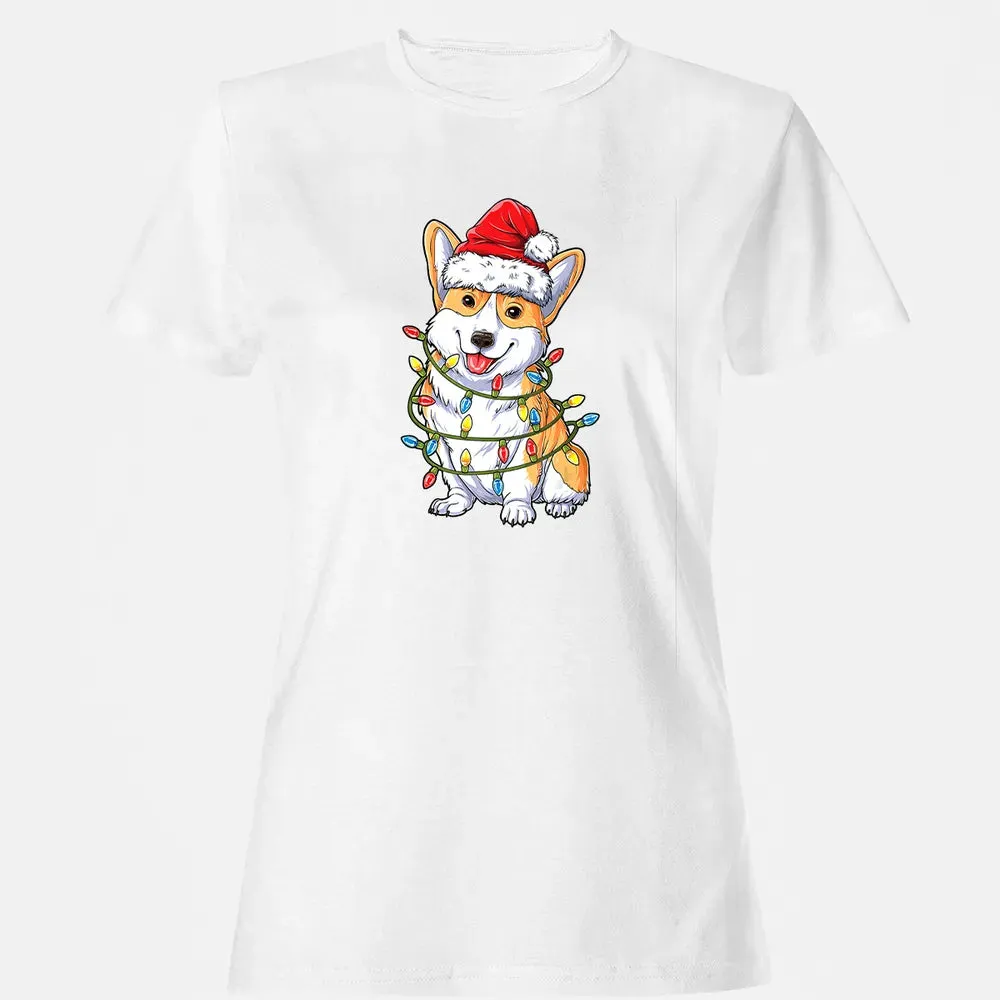 Corgi Christmas  Santa Boys Kids Xmas Lights Corgmas Women's T-shirt - 16