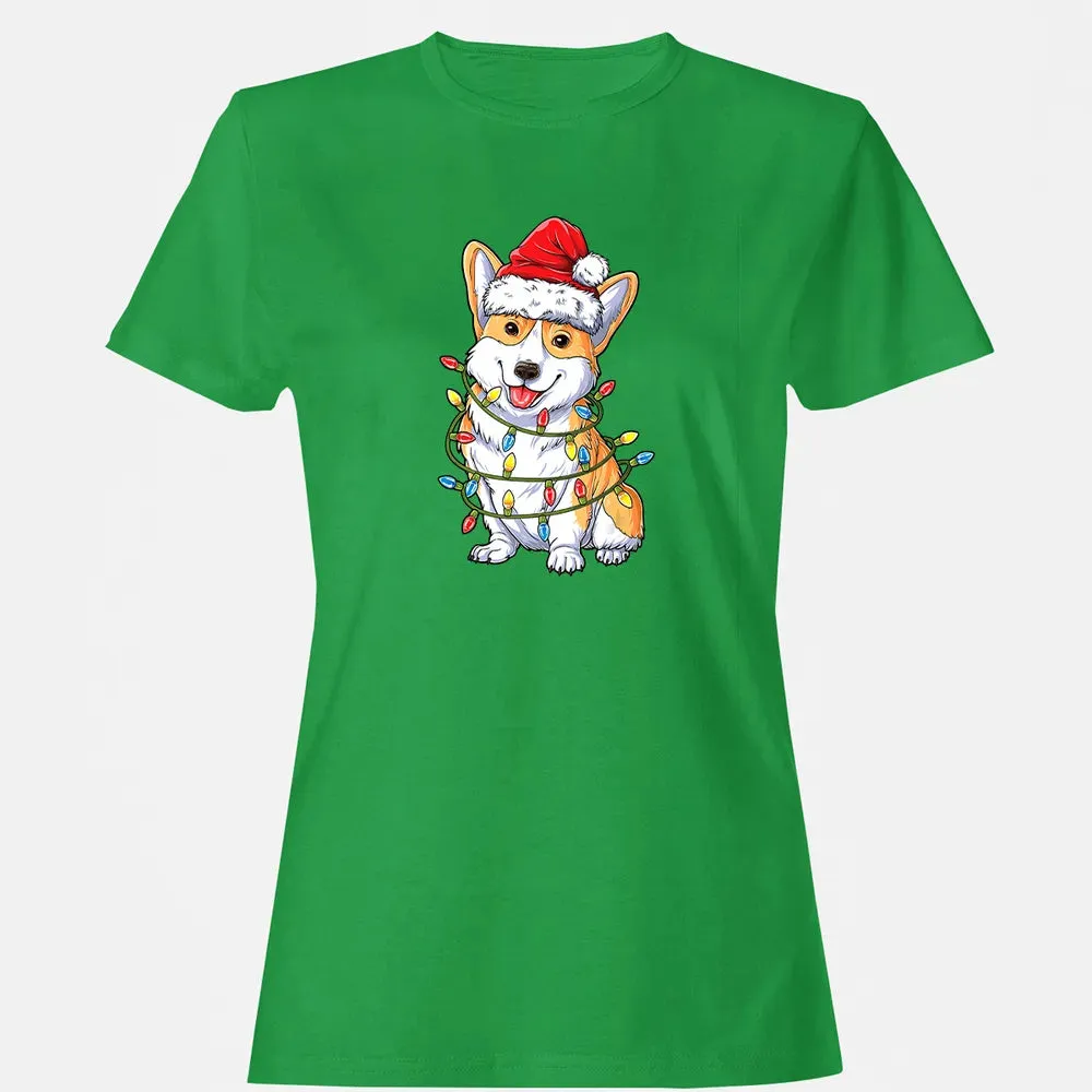 Corgi Christmas  Santa Boys Kids Xmas Lights Corgmas Women's T-shirt - 7