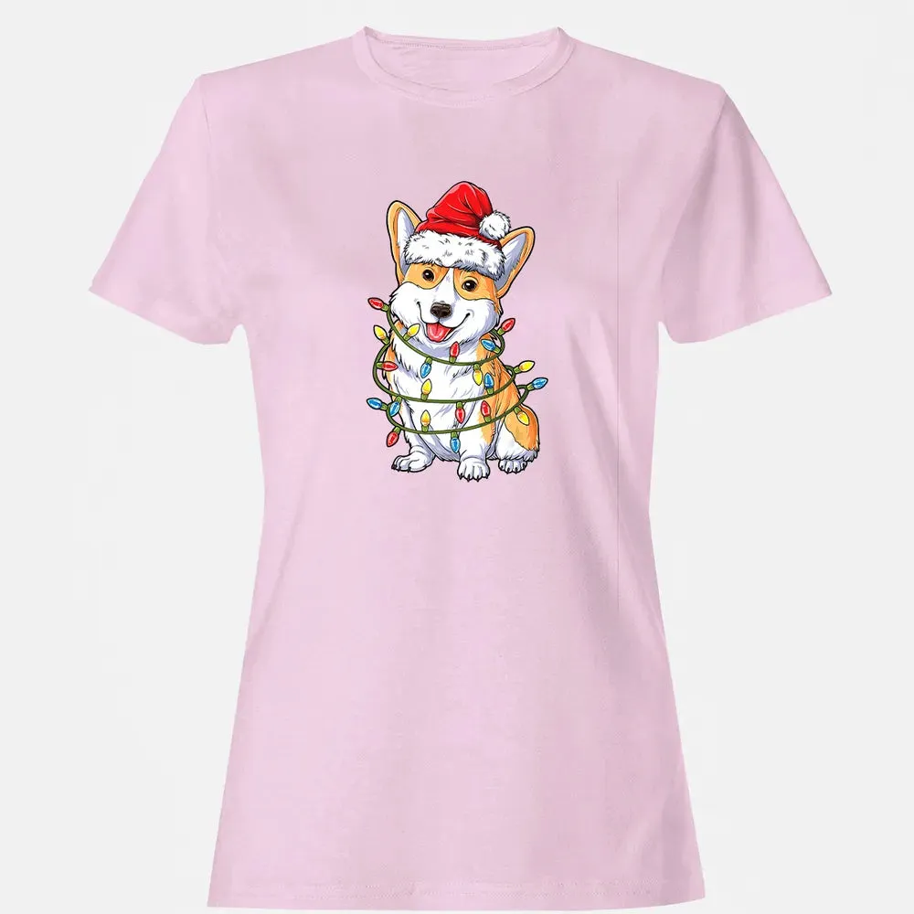 Corgi Christmas  Santa Boys Kids Xmas Lights Corgmas Women's T-shirt - 9