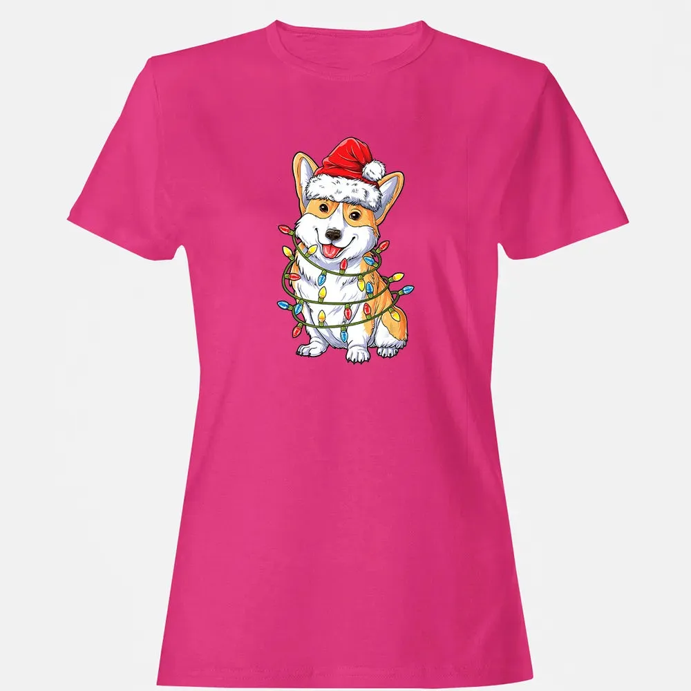 Corgi Christmas  Santa Boys Kids Xmas Lights Corgmas Women's T-shirt - 6