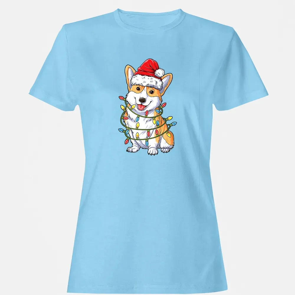 Corgi Christmas  Santa Boys Kids Xmas Lights Corgmas Women's T-shirt - 8