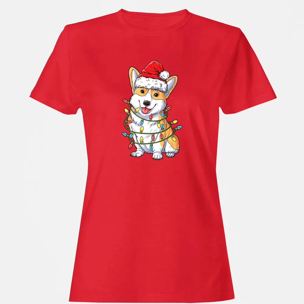 Corgi Christmas  Santa Boys Kids Xmas Lights Corgmas Women's T-shirt - 13