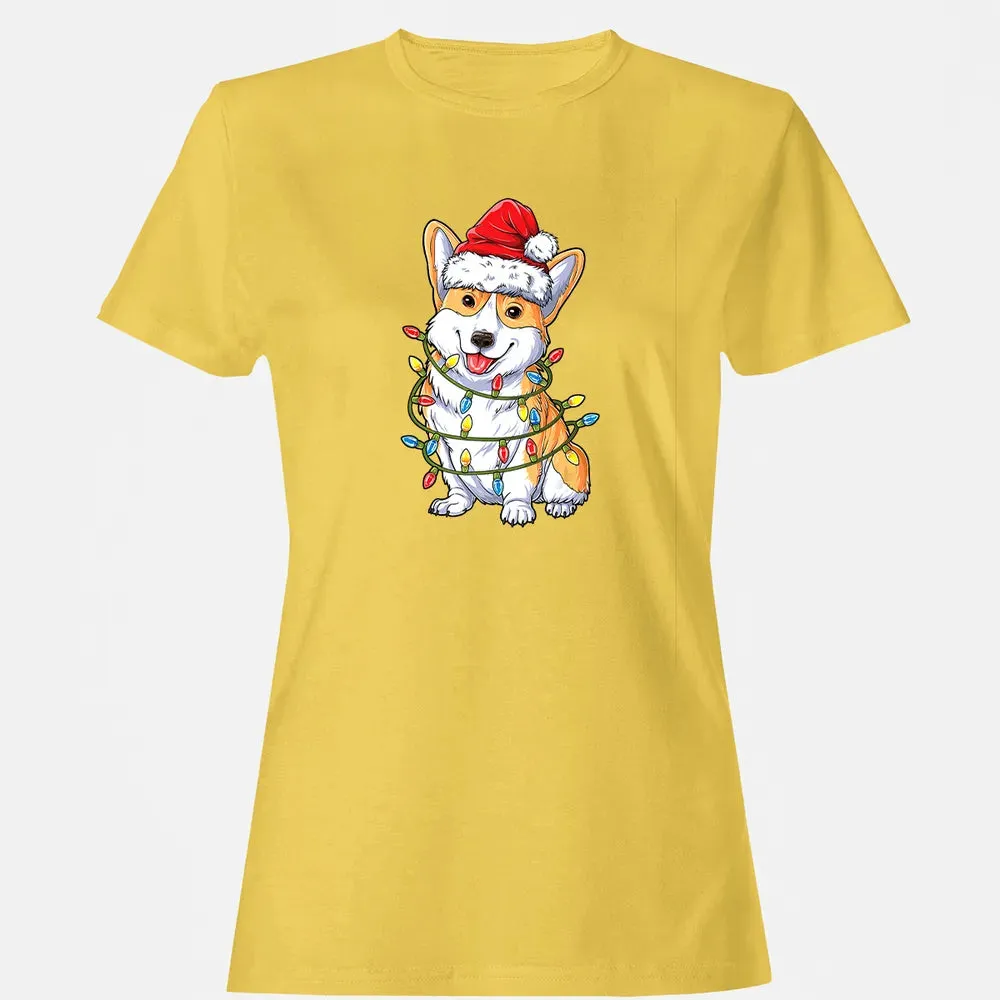 Corgi Christmas  Santa Boys Kids Xmas Lights Corgmas Women's T-shirt - 4
