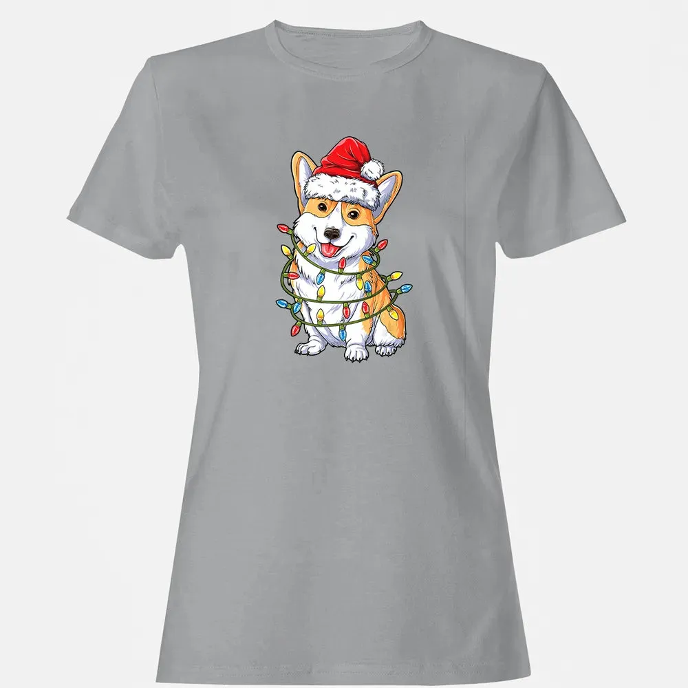 Corgi Christmas  Santa Boys Kids Xmas Lights Corgmas Women's T-shirt - 15