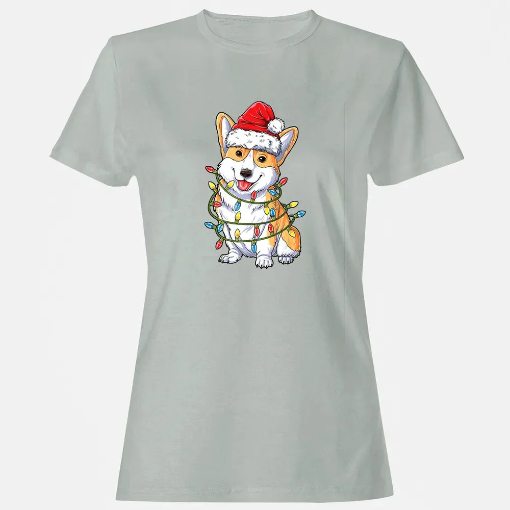 Corgi Christmas  Santa Boys Kids Xmas Lights Corgmas Women's T-shirt - 2
